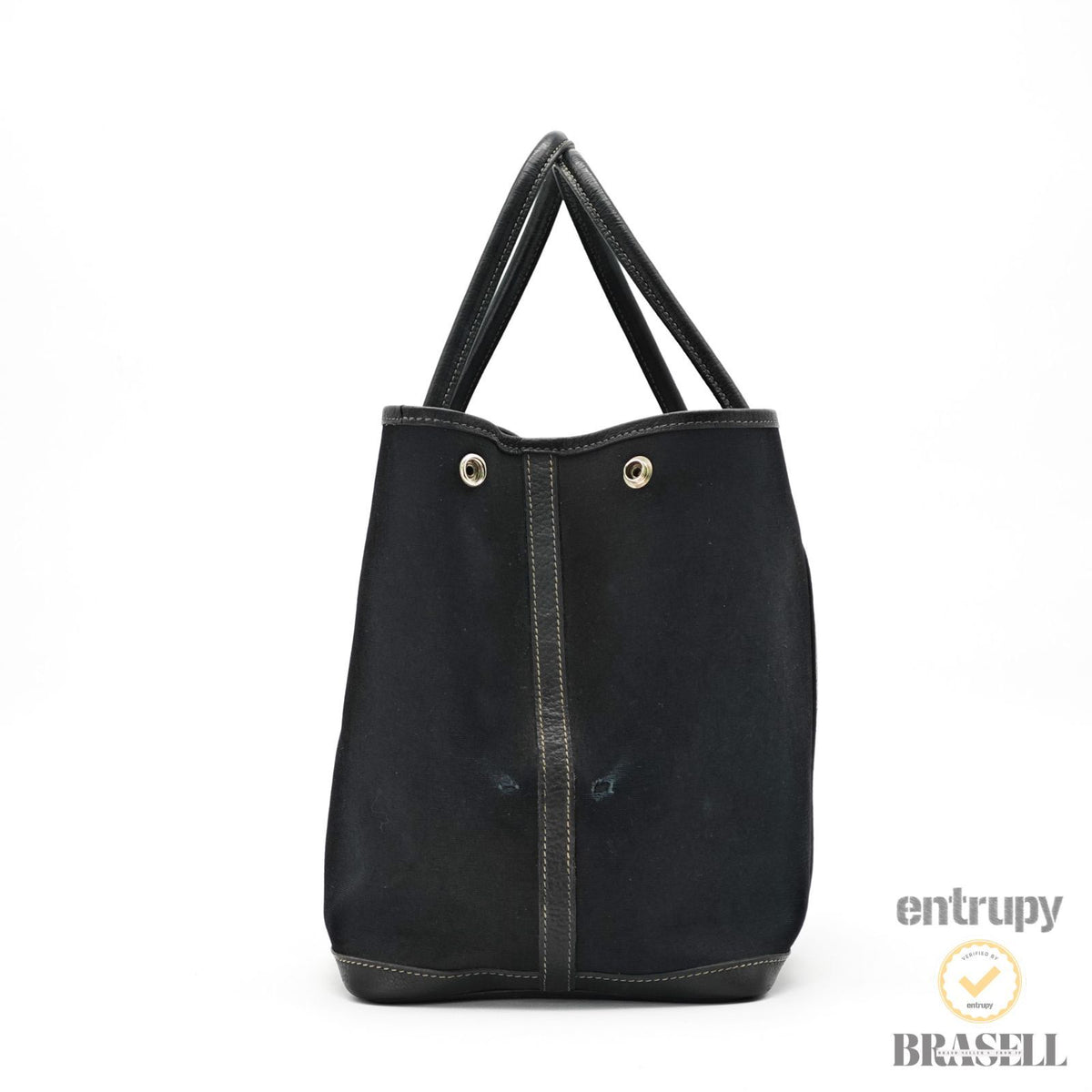 HERMES Garden Party PM Tote Bag Toile Officier Leather Black 【ImportFeeFREE】