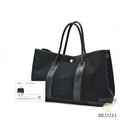 HERMES Garden Party PM Tote Bag Toile Officier Leather Black 【ImportFeeFREE】