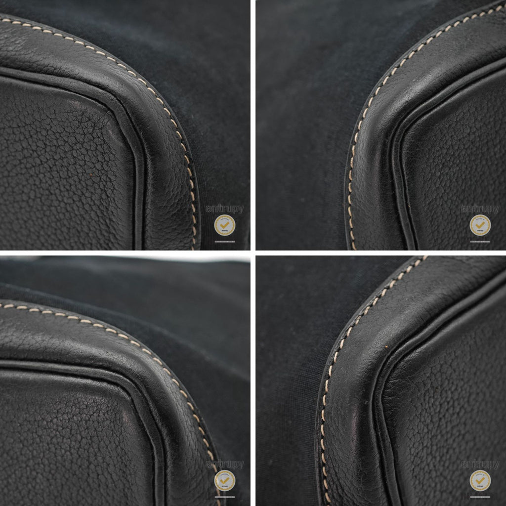 HERMES Garden Party PM Tote Bag Toile Officier Leather Black 【ImportFeeFREE】