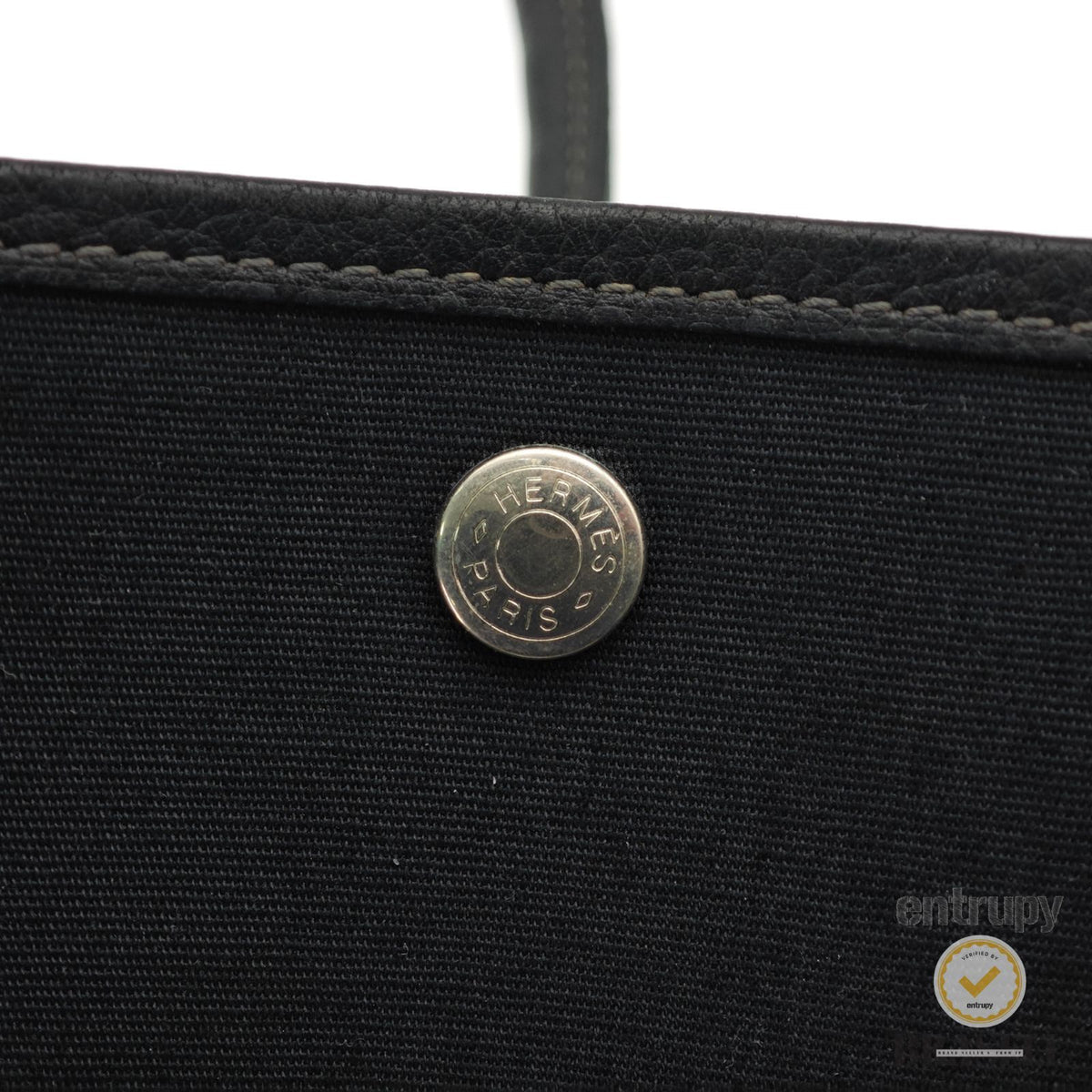 HERMES Garden Party PM Tote Bag Toile Officier Leather Black 【ImportFeeFREE】