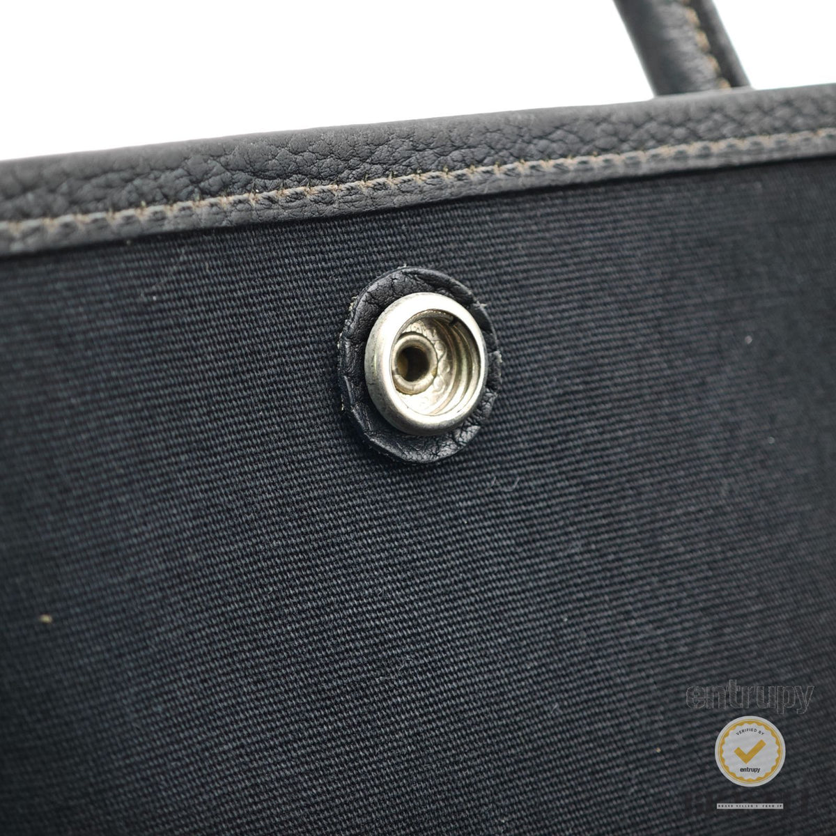 HERMES Garden Party PM Tote Bag Toile Officier Leather Black 【ImportFeeFREE】