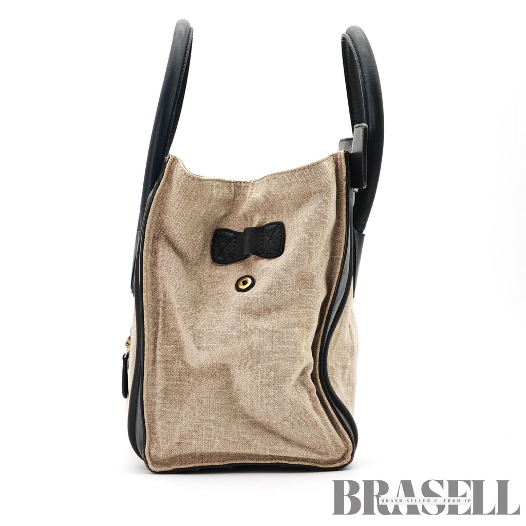 CELINE Luggage Mini Shopper Handbag Black White Leather Tote 【ImportFeeFREE】