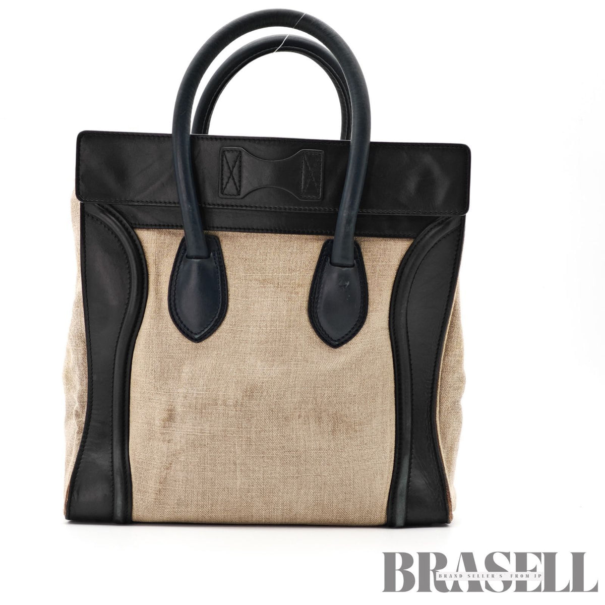 CELINE Luggage Mini Shopper Handbag Black White Leather Tote 【ImportFeeFREE】