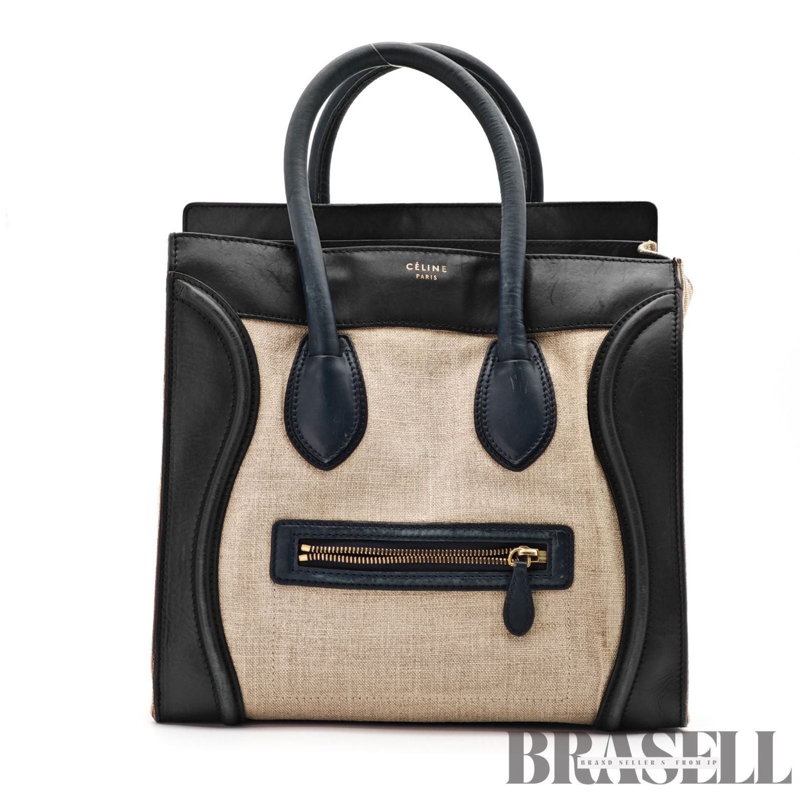 CELINE Luggage Mini Shopper Handbag Black White Leather Tote 【ImportFeeFREE】