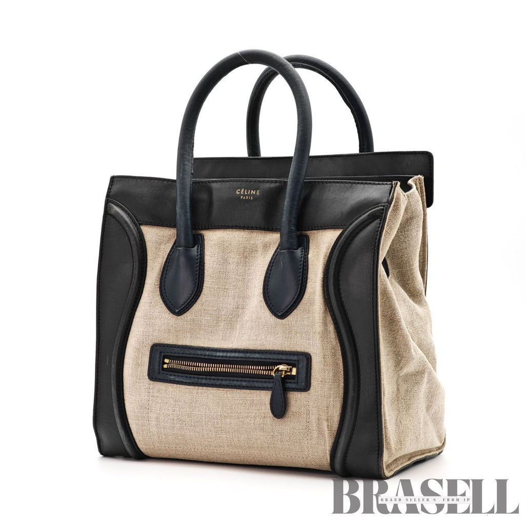 CELINE Luggage Mini Shopper Handbag Black White Leather Tote 【ImportFeeFREE】