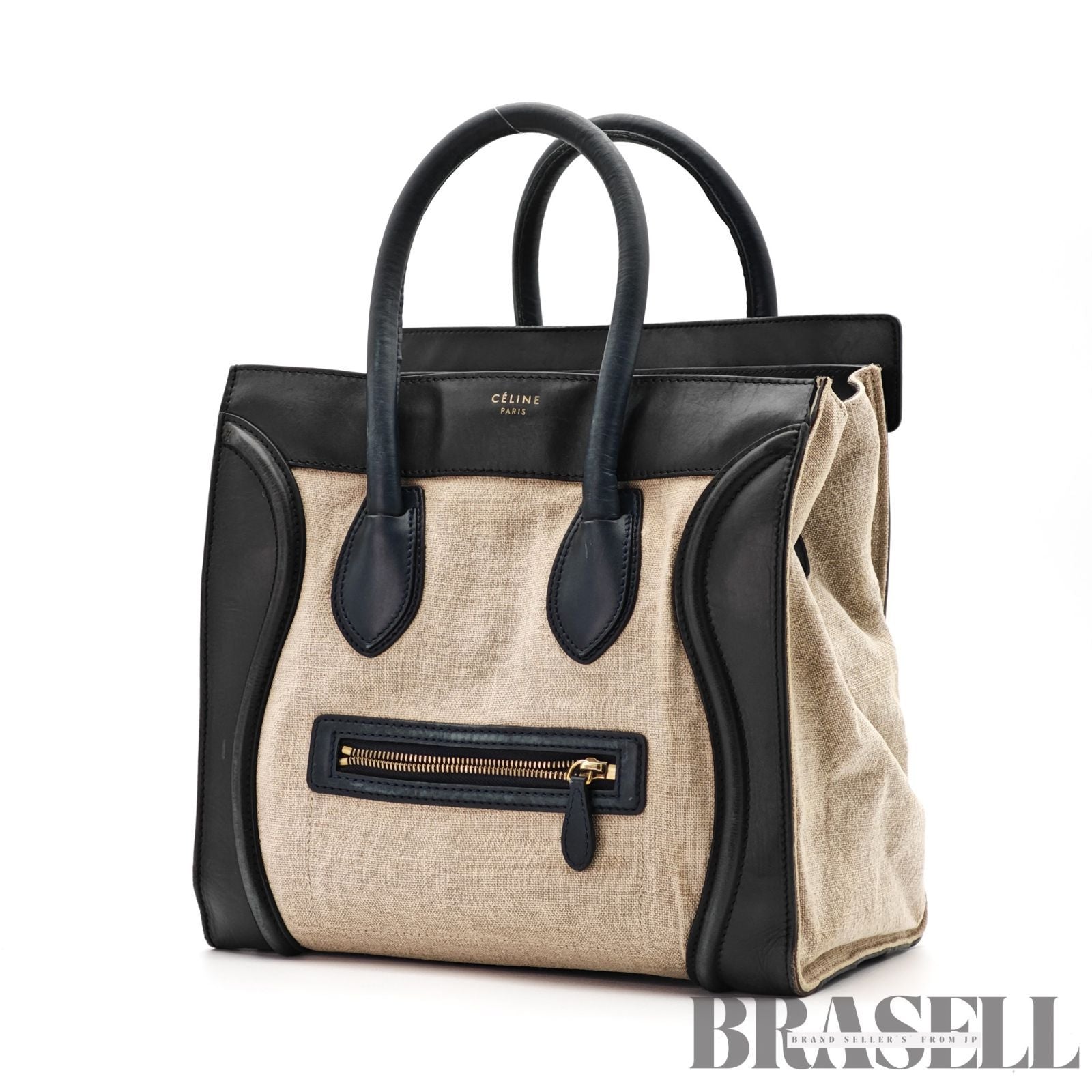 CELINE Luggage Mini Shopper Handbag Black White Leather Tote 【ImportFeeFREE】