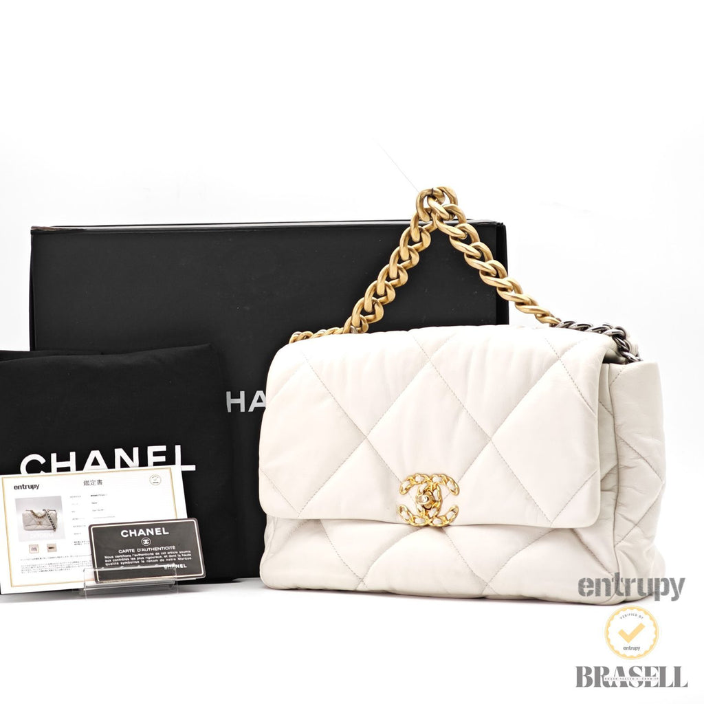 CHANEL 19 Matelasse AS1160 Handbag Bag Flap Lambskin White【ImportFeeFREE】