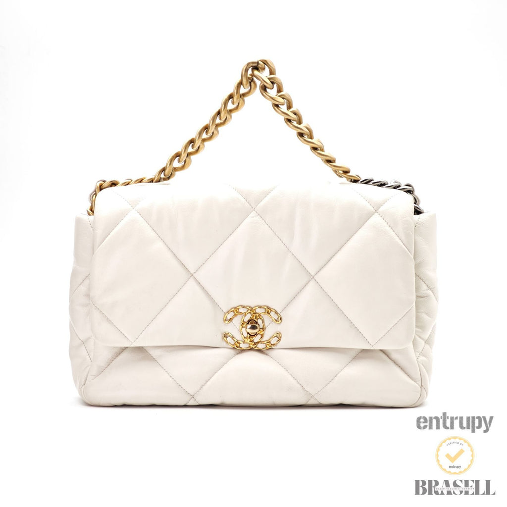 CHANEL 19 Matelasse AS1160 Handbag Bag Flap Lambskin White【ImportFeeFREE】