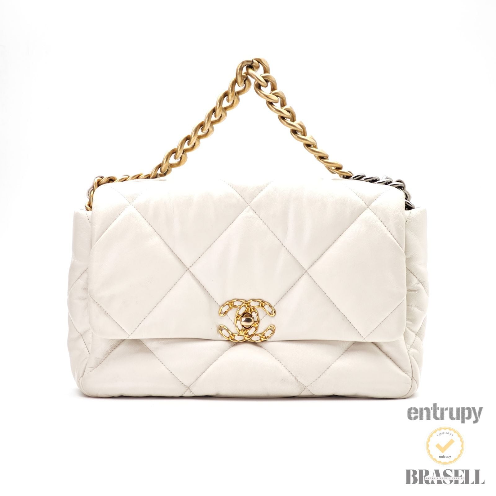 CHANEL 19 Matelasse AS1160 Handbag Bag Flap Lambskin White【ImportFeeFREE】
