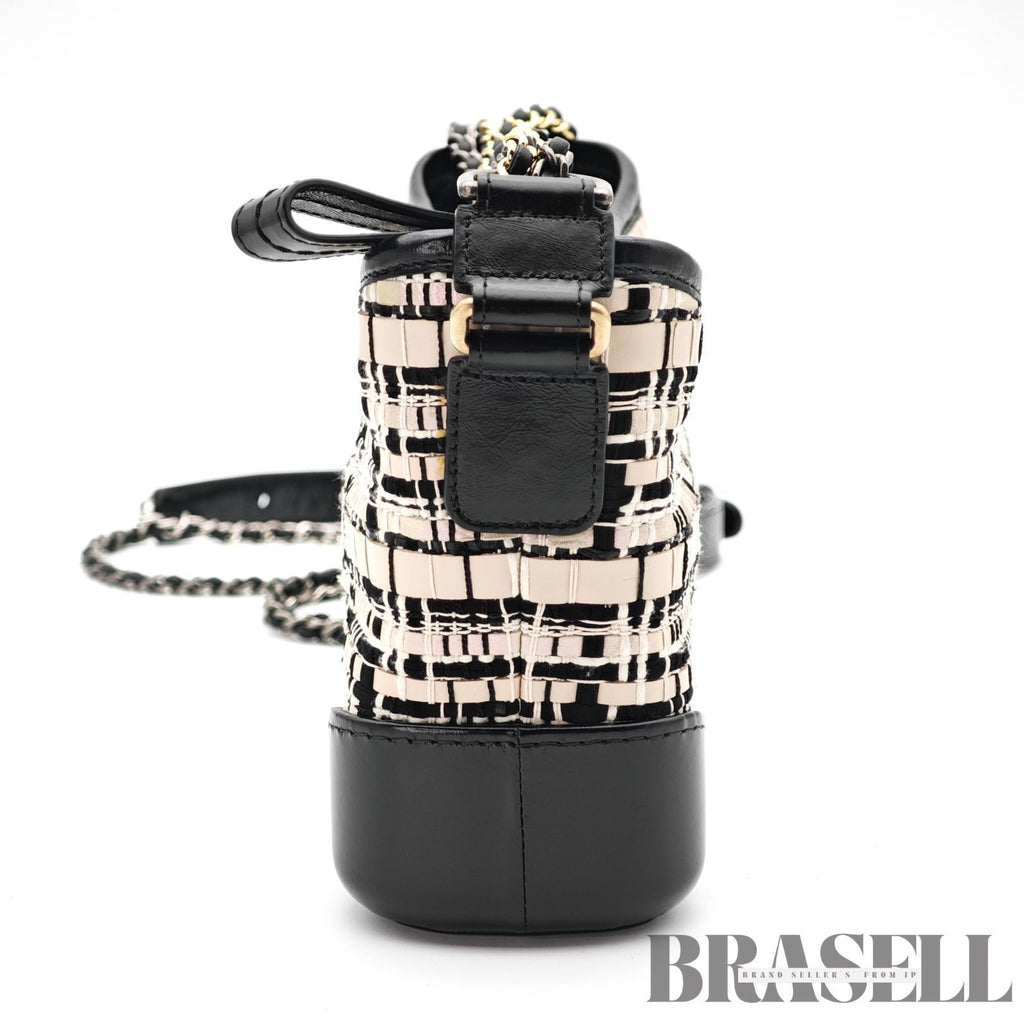 CHANEL Gabrielle Chain Shoulder Bag Tweed Leather Beige Black 【ImportFeeFREE】