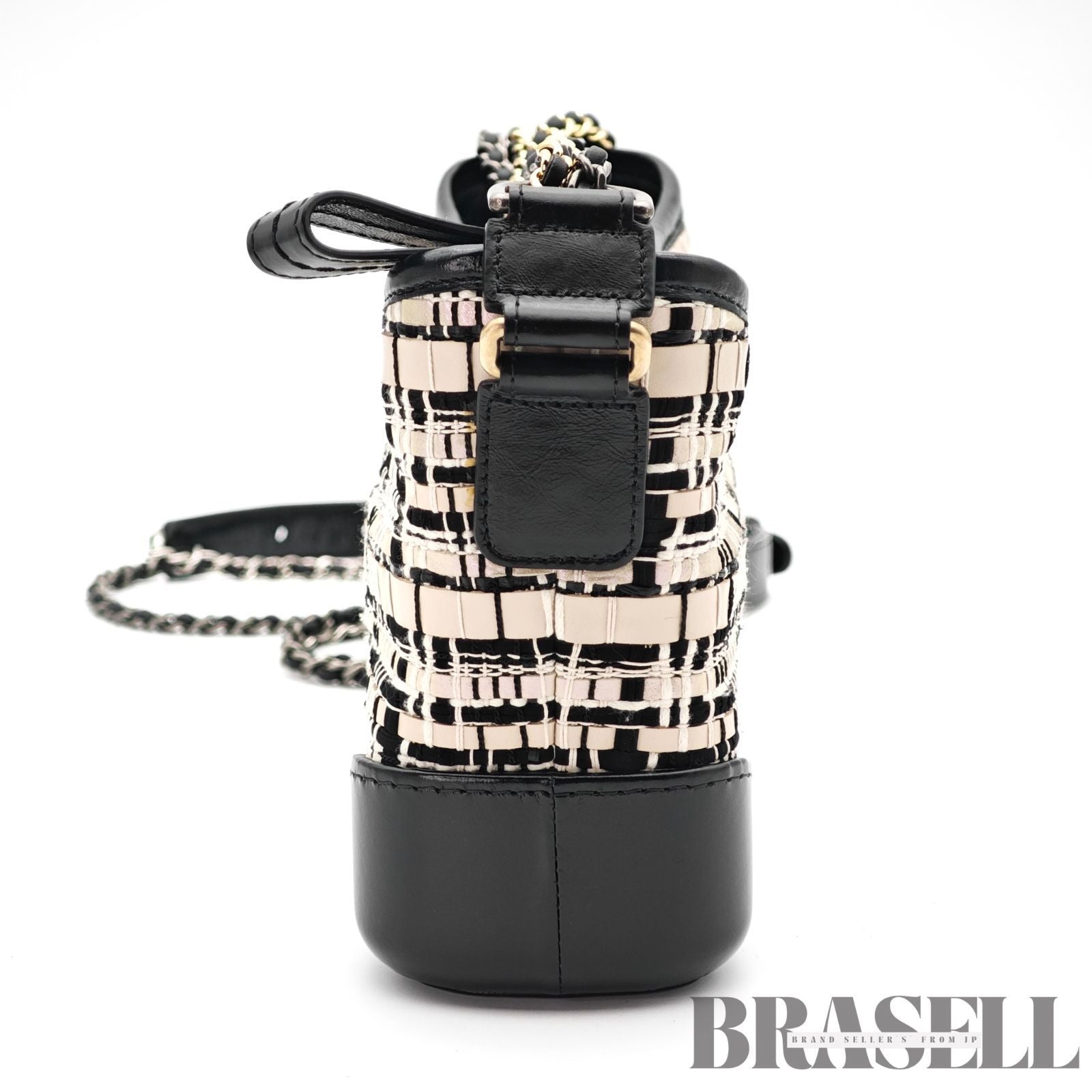 CHANEL Gabrielle Chain Shoulder Bag Tweed Leather Beige Black 【ImportFeeFREE】