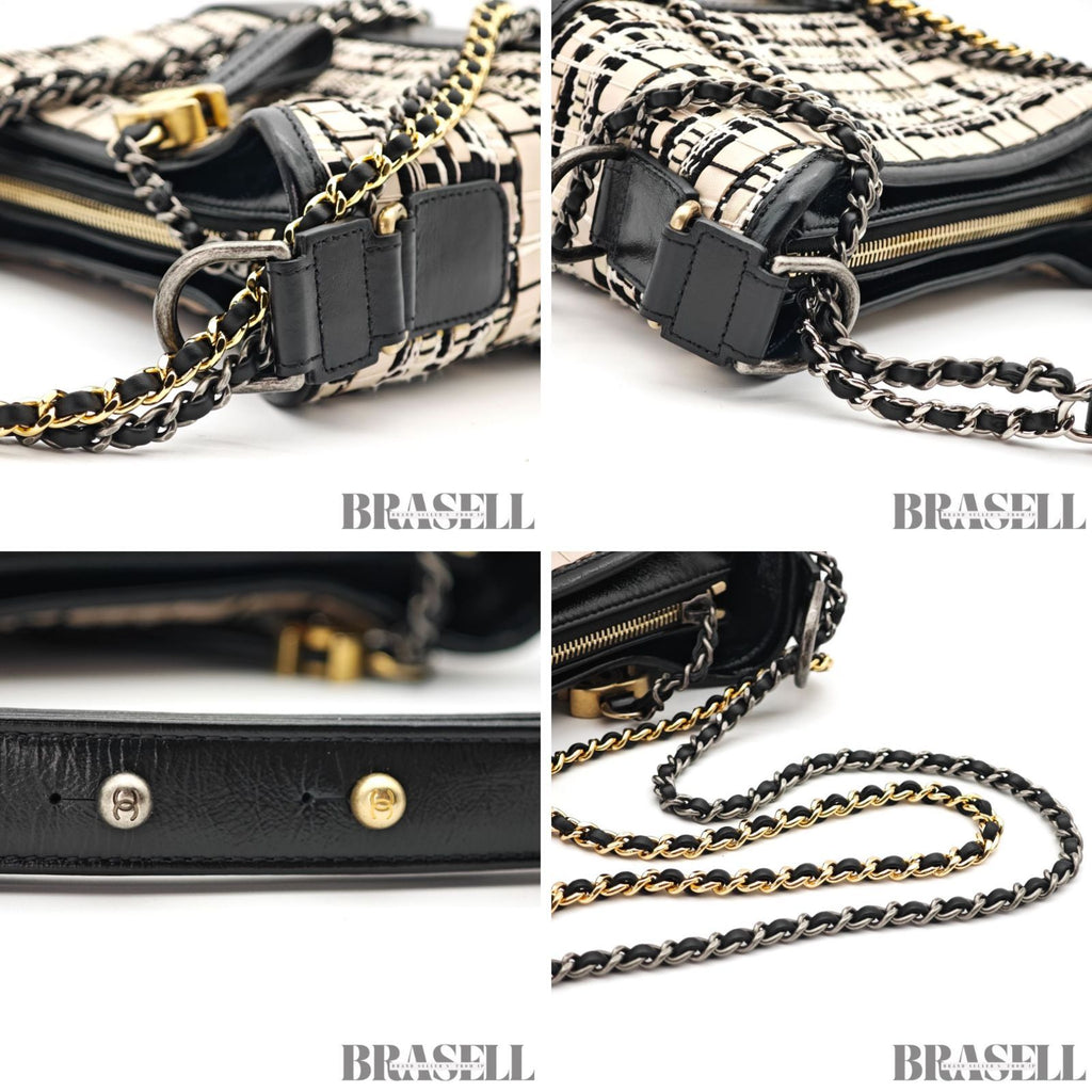CHANEL Gabrielle Chain Shoulder Bag Tweed Leather Beige Black 【ImportFeeFREE】