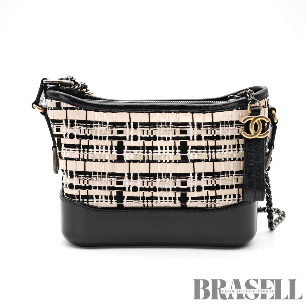 CHANEL Gabrielle Chain Shoulder Bag Tweed Leather Beige Black 【ImportFeeFREE】