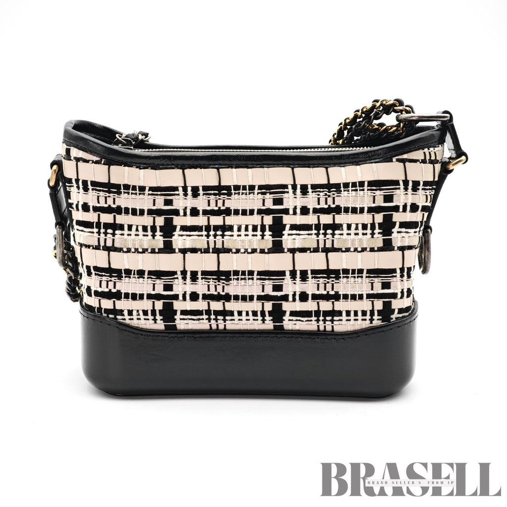 CHANEL Gabrielle Chain Shoulder Bag Tweed Leather Beige Black 【ImportFeeFREE】