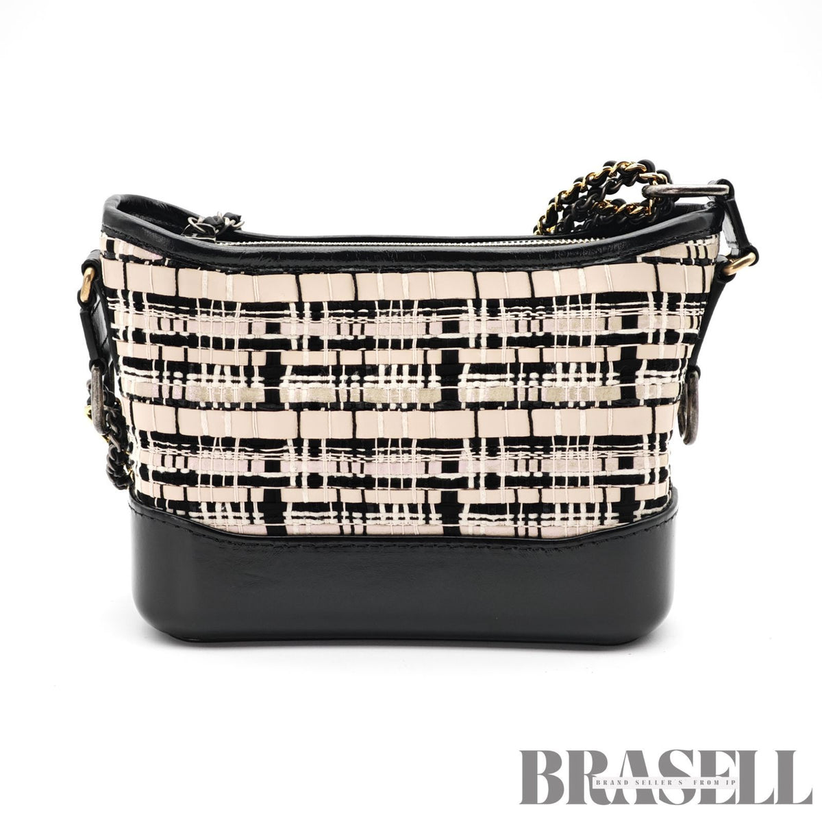 CHANEL Gabrielle Chain Shoulder Bag Tweed Leather Beige Black 【ImportFeeFREE】