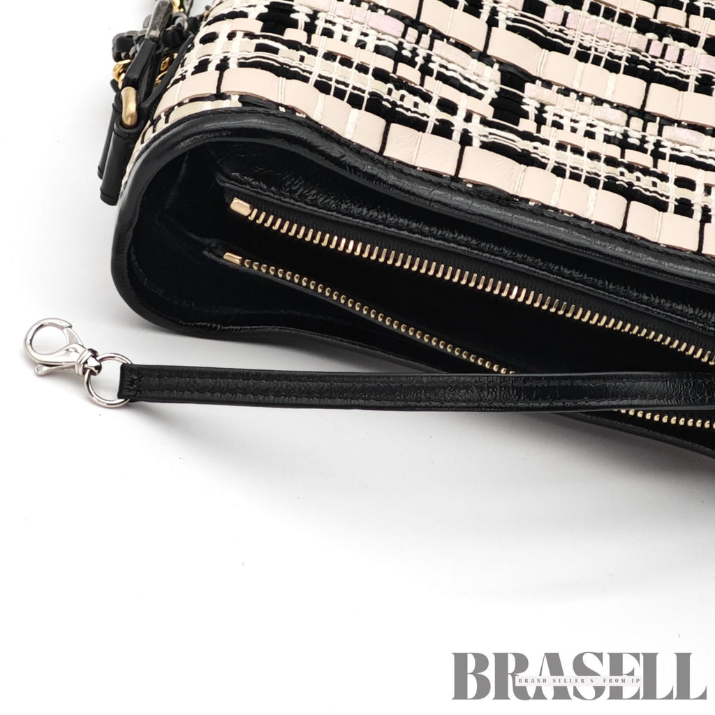 CHANEL Gabrielle Chain Shoulder Bag Tweed Leather Beige Black 【ImportFeeFREE】