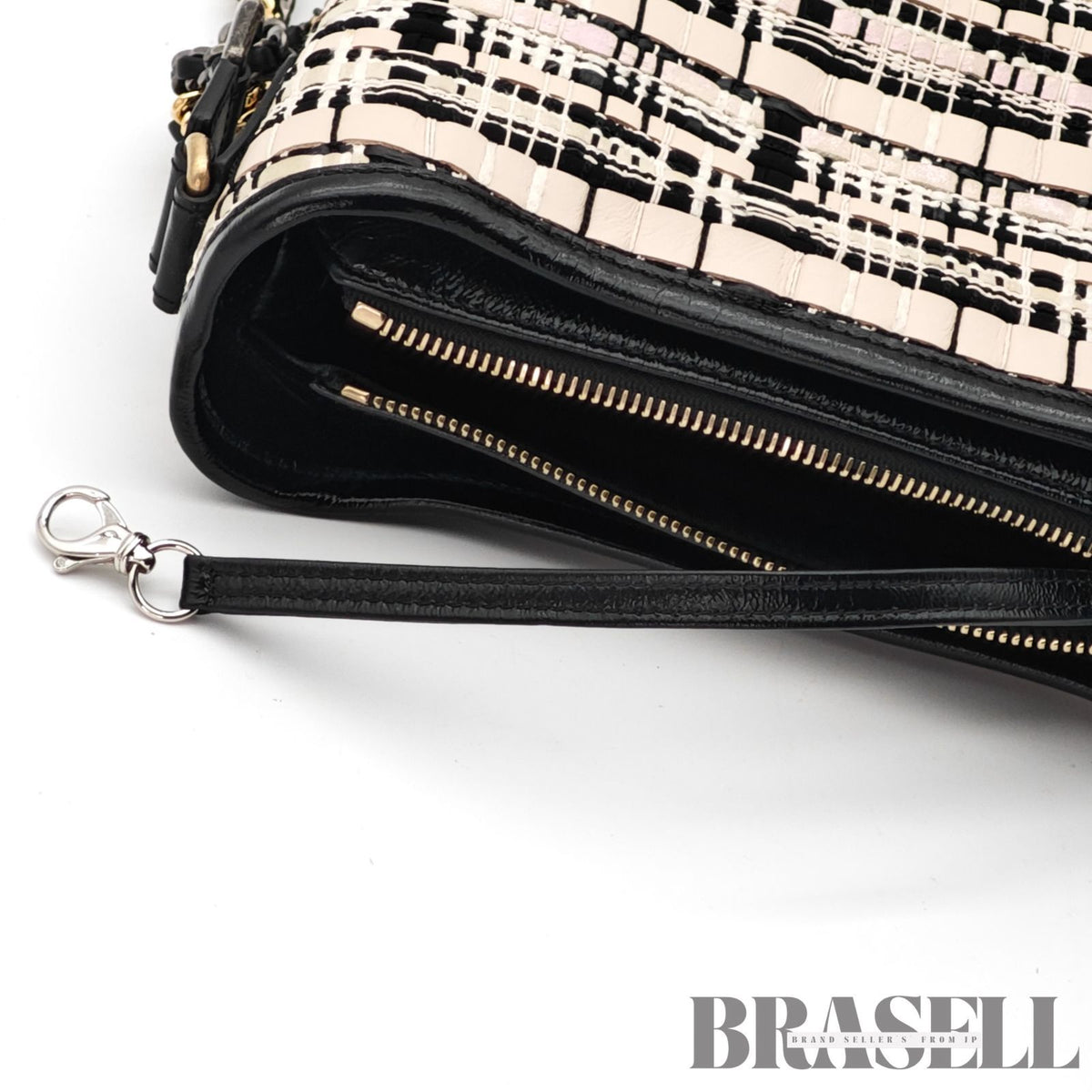 CHANEL Gabrielle Chain Shoulder Bag Tweed Leather Beige Black 【ImportFeeFREE】
