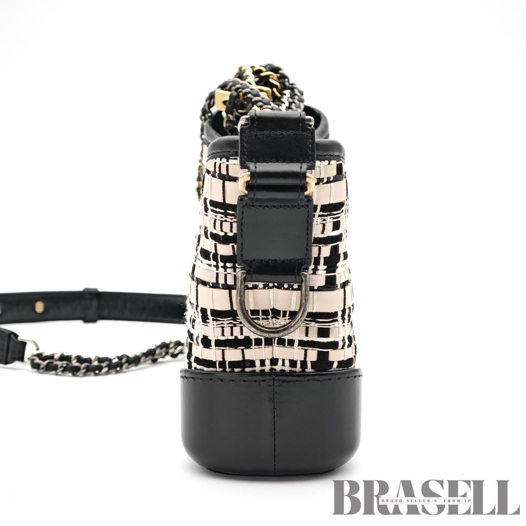 CHANEL Gabrielle Chain Shoulder Bag Tweed Leather Beige Black 【ImportFeeFREE】