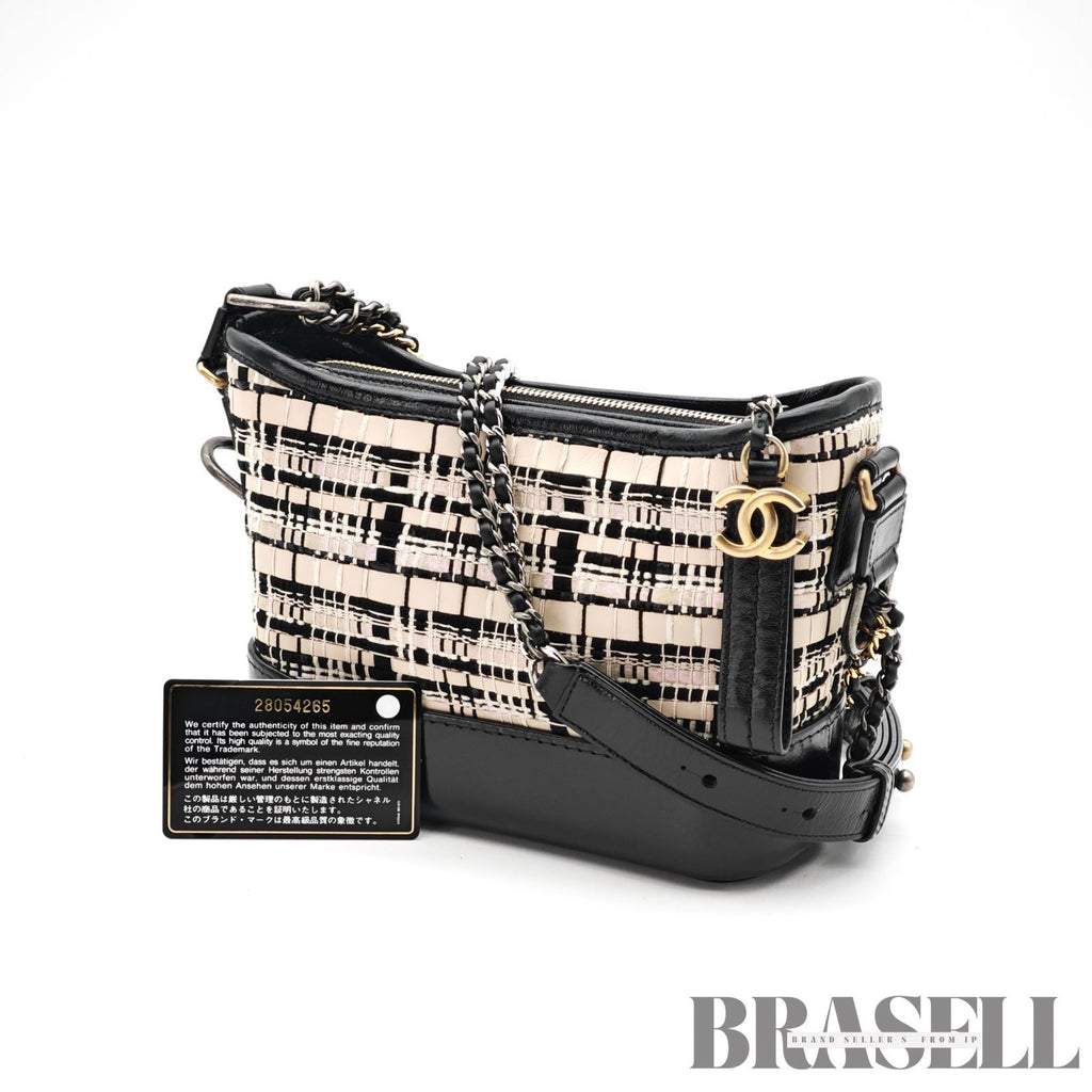 CHANEL Gabrielle Chain Shoulder Bag Tweed Leather Beige Black 【ImportFeeFREE】