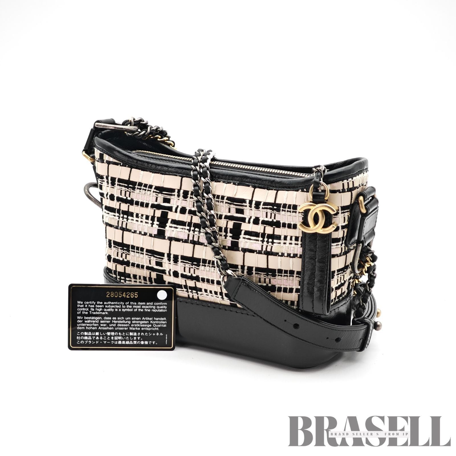 CHANEL Gabrielle Chain Shoulder Bag Tweed Leather Beige Black 【ImportFeeFREE】