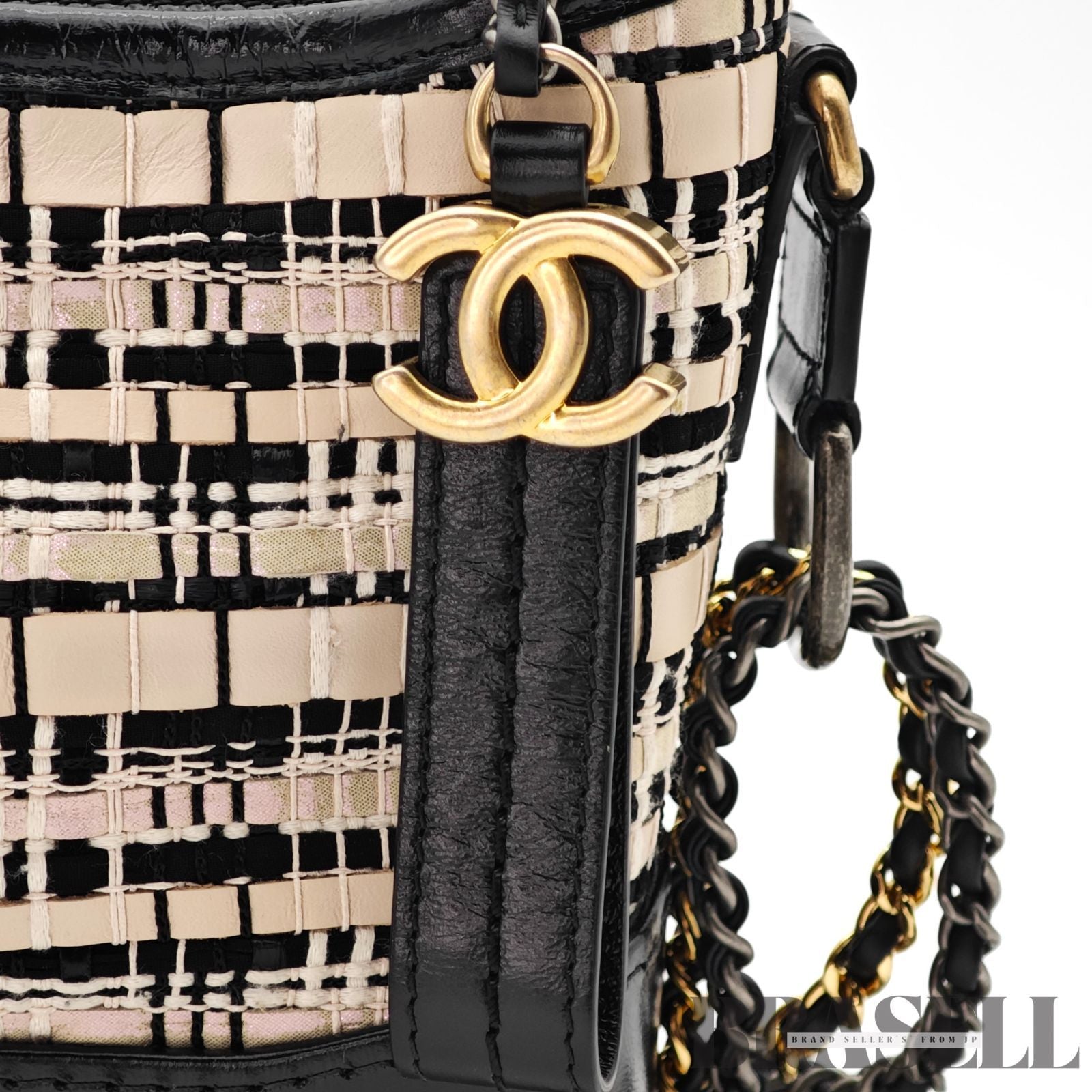 CHANEL Gabrielle Chain Shoulder Bag Tweed Leather Beige Black 【ImportFeeFREE】