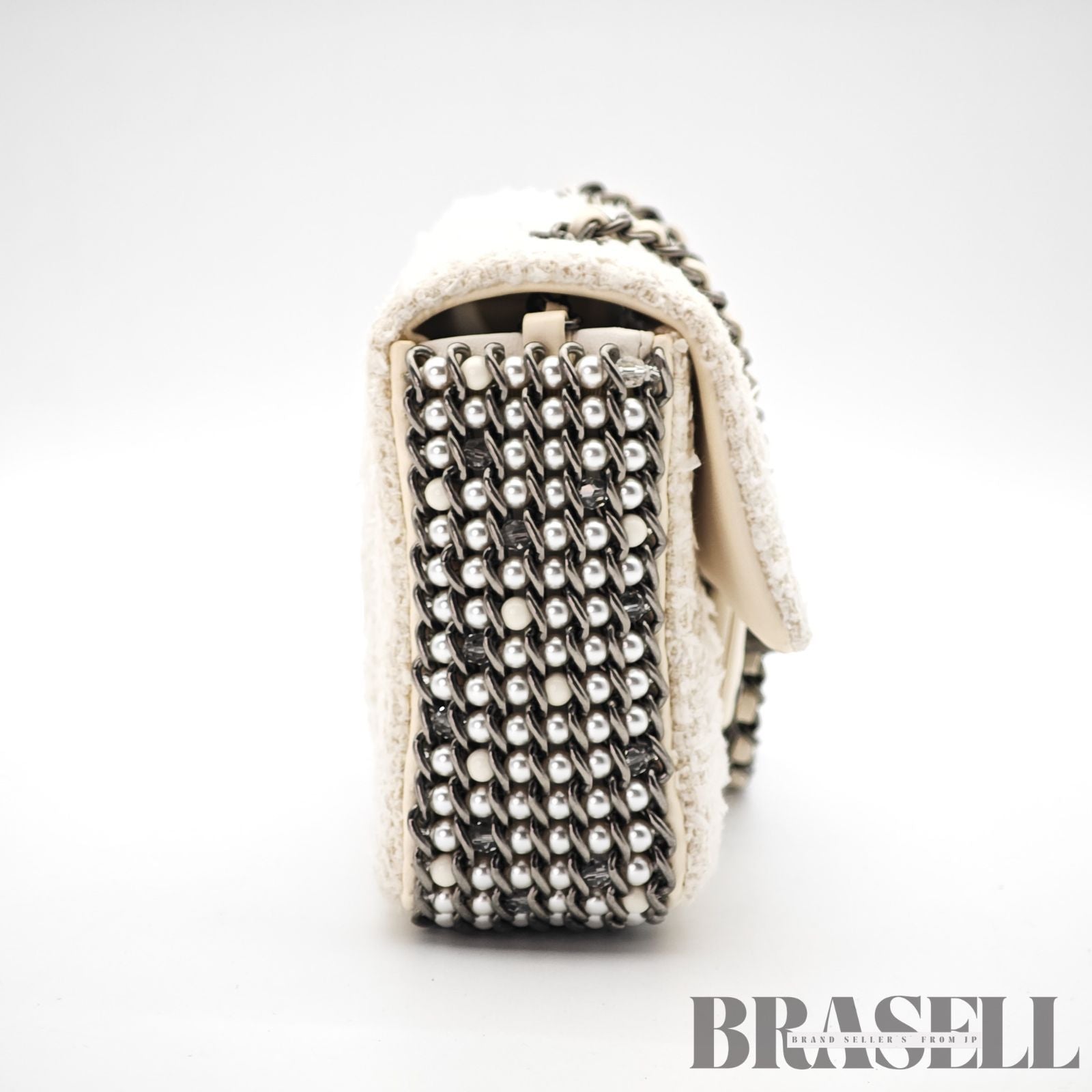 CHANEL Tweed Single Flap Shoulder Bag Pearl White Women's【ImportFeeFREE】