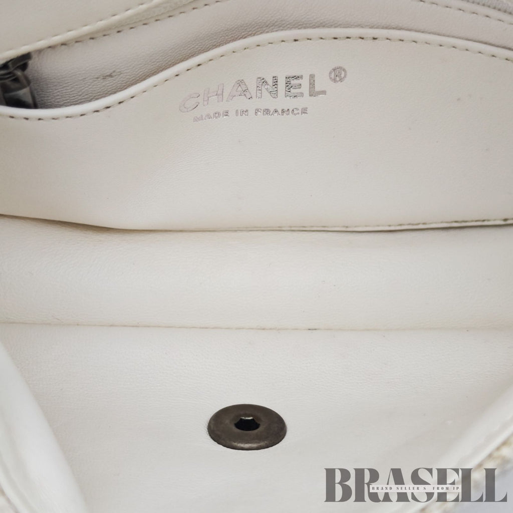 CHANEL Tweed Single Flap Shoulder Bag Pearl White Women's【ImportFeeFREE】