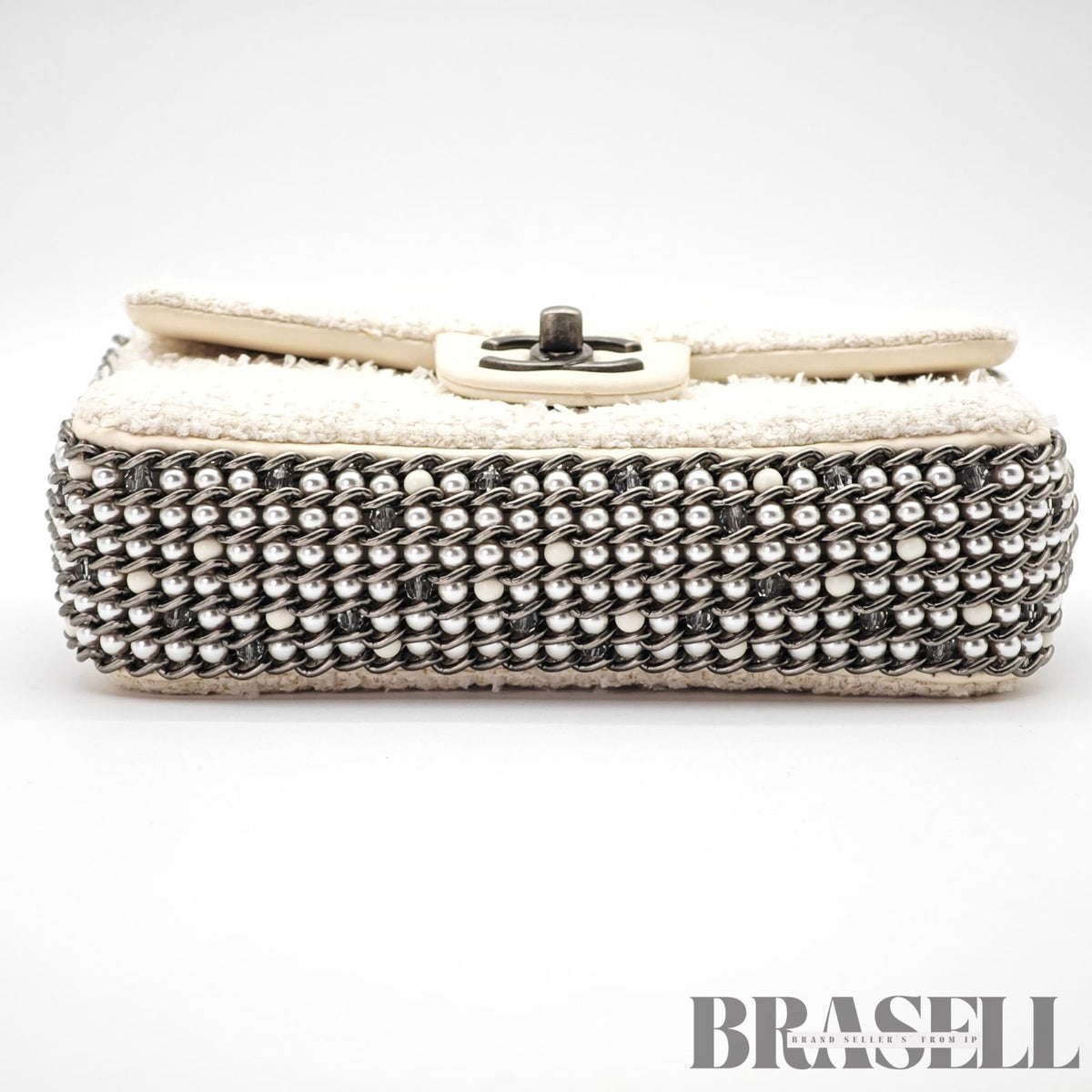 CHANEL Tweed Single Flap Shoulder Bag Pearl White Women's【ImportFeeFREE】