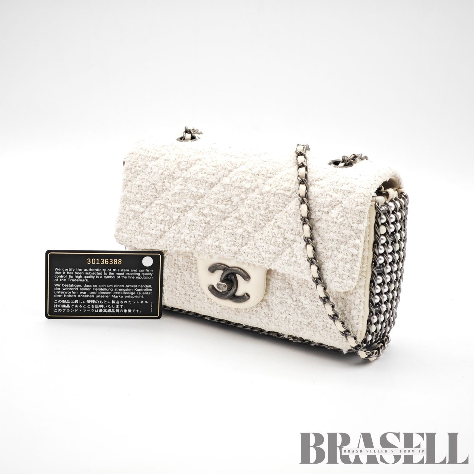 CHANEL Tweed Single Flap Shoulder Bag Pearl White Women's【ImportFeeFREE】