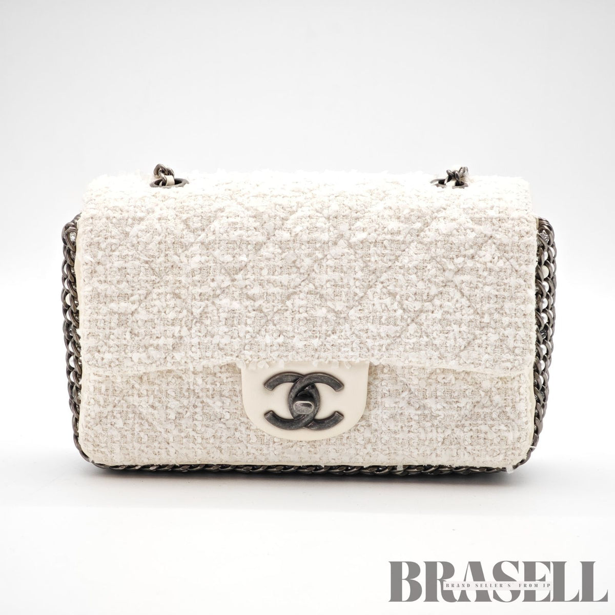 CHANEL Tweed Single Flap Shoulder Bag Pearl White Women's【ImportFeeFREE】
