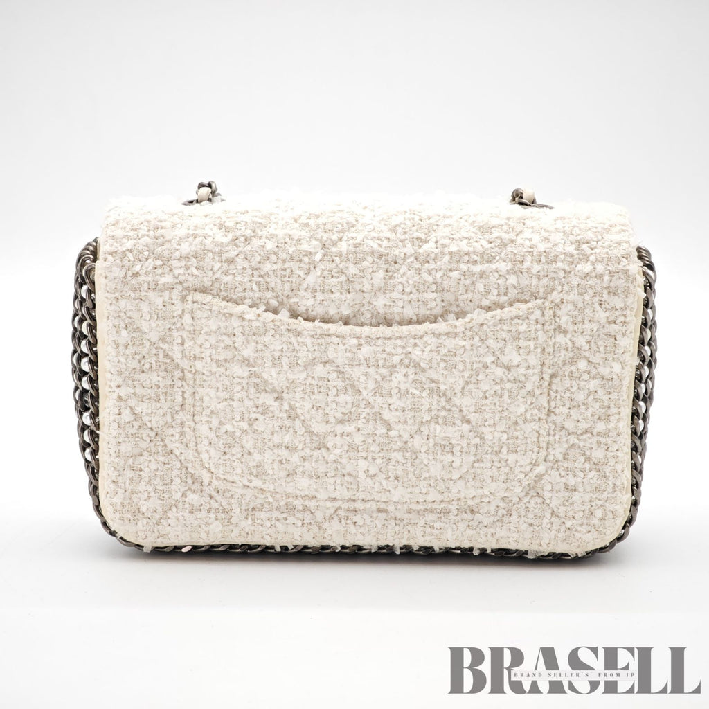 CHANEL Tweed Single Flap Shoulder Bag Pearl White Women's【ImportFeeFREE】