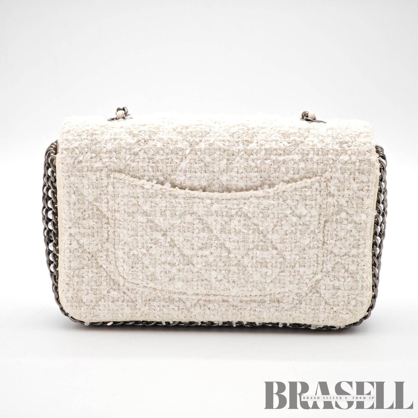 CHANEL Tweed Single Flap Shoulder Bag Pearl White Women's【ImportFeeFREE】