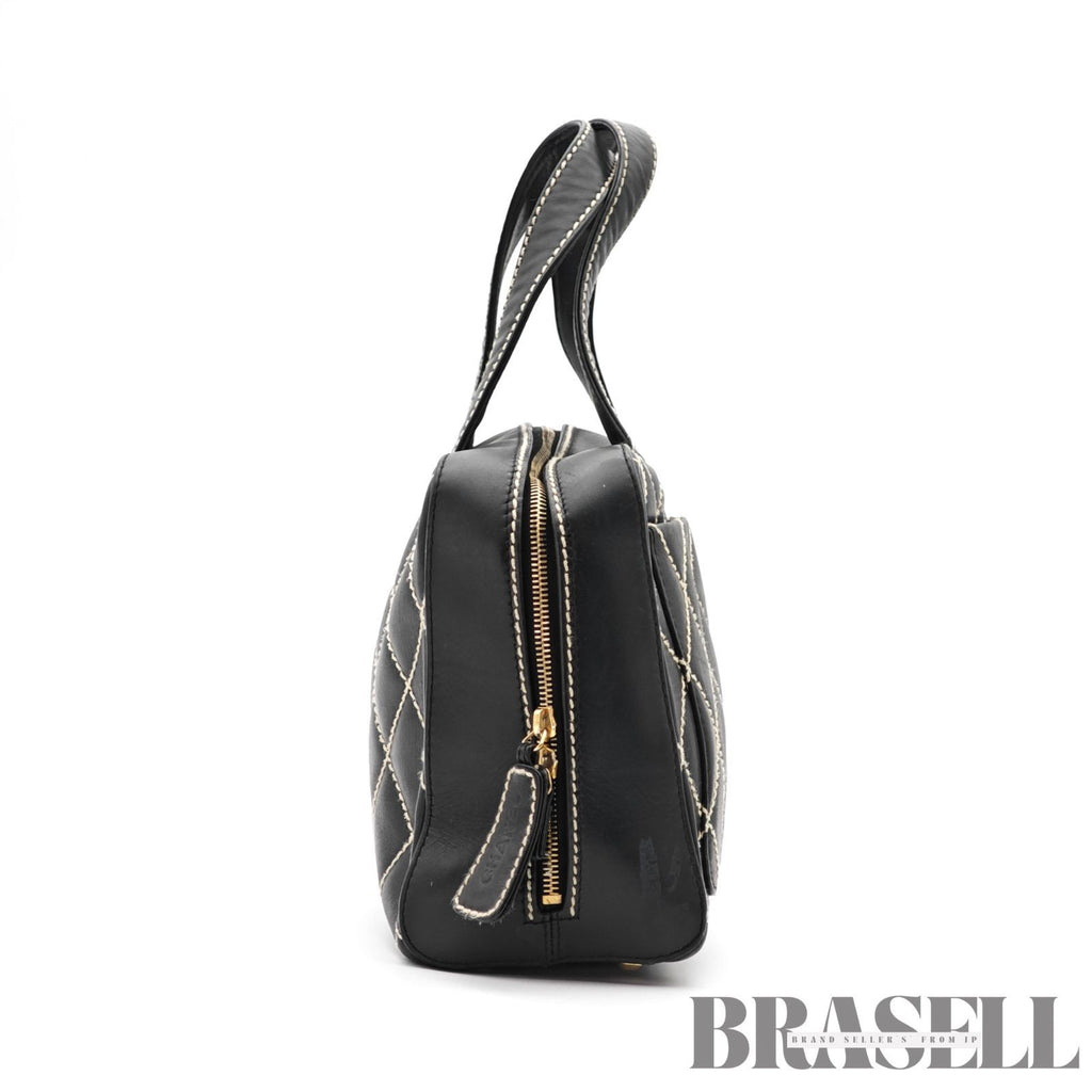 CHANEL Wild Stitch Hand Bag Black Gold Hardware CC Logo 【ImportFeeFREE】