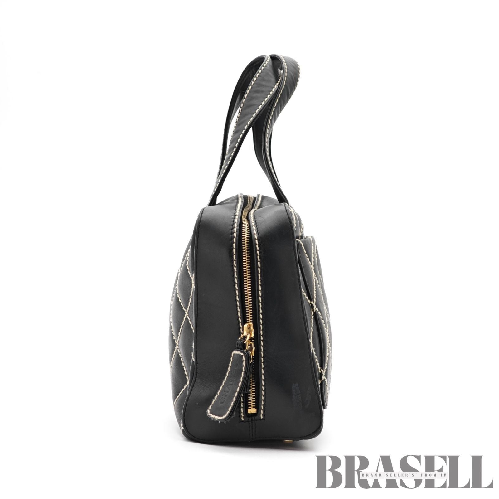 CHANEL Wild Stitch Hand Bag Black Gold Hardware CC Logo 【ImportFeeFREE】