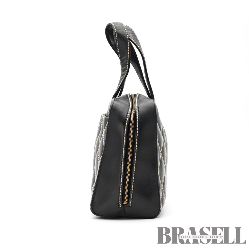 CHANEL Wild Stitch Hand Bag Black Gold Hardware CC Logo 【ImportFeeFREE】