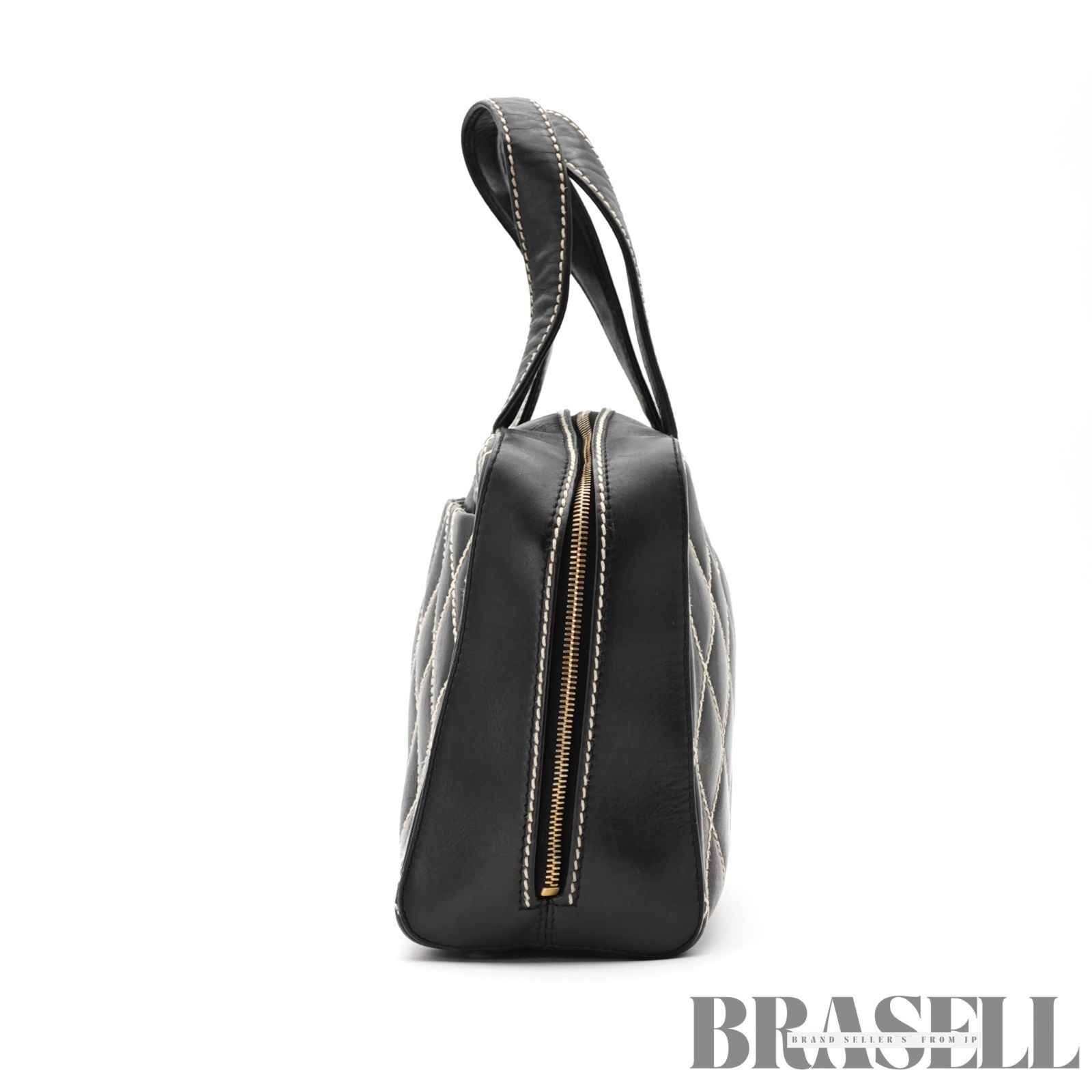 CHANEL Wild Stitch Hand Bag Black Gold Hardware CC Logo 【ImportFeeFREE】