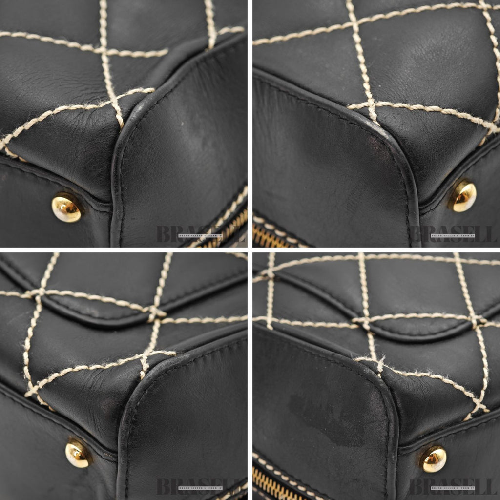 CHANEL Wild Stitch Hand Bag Black Gold Hardware CC Logo 【ImportFeeFREE】