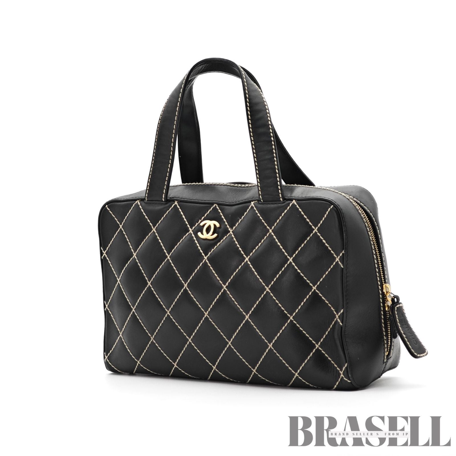 CHANEL Wild Stitch Hand Bag Black Gold Hardware CC Logo 【ImportFeeFREE】
