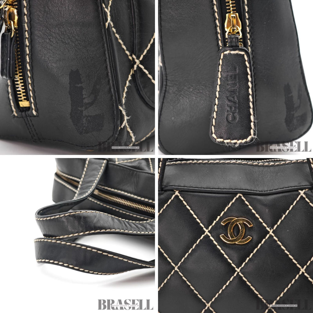 CHANEL Wild Stitch Hand Bag Black Gold Hardware CC Logo 【ImportFeeFREE】