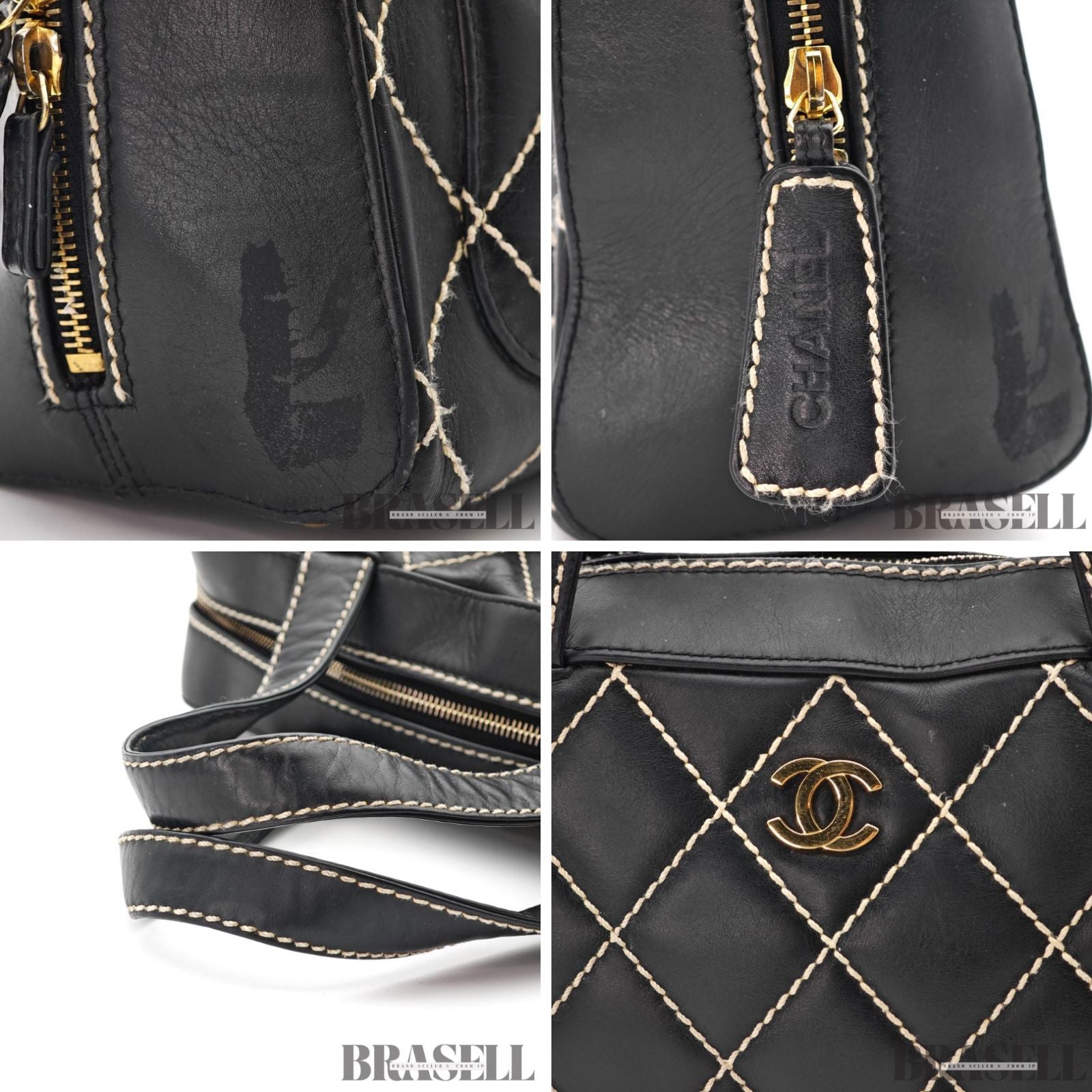 CHANEL Wild Stitch Hand Bag Black Gold Hardware CC Logo 【ImportFeeFREE】