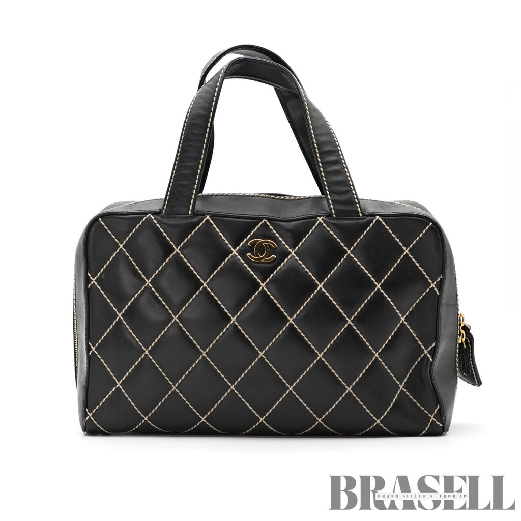 CHANEL Wild Stitch Hand Bag Black Gold Hardware CC Logo 【ImportFeeFREE】