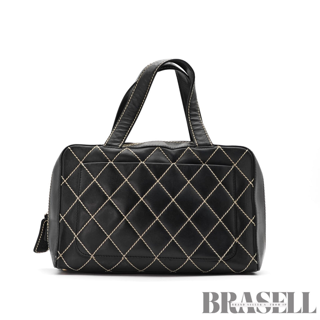 CHANEL Wild Stitch Hand Bag Black Gold Hardware CC Logo 【ImportFeeFREE】