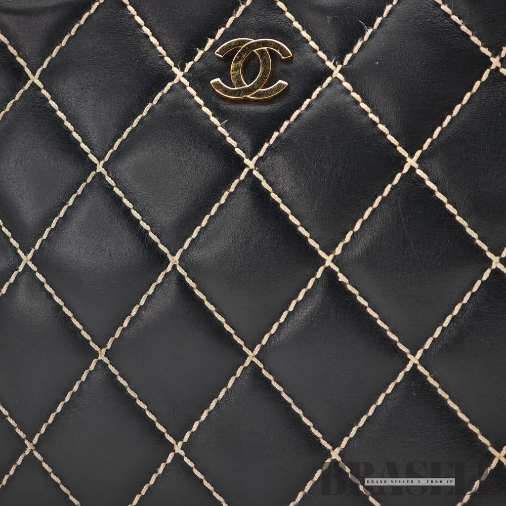 CHANEL Wild Stitch Hand Bag Black Gold Hardware CC Logo 【ImportFeeFREE】