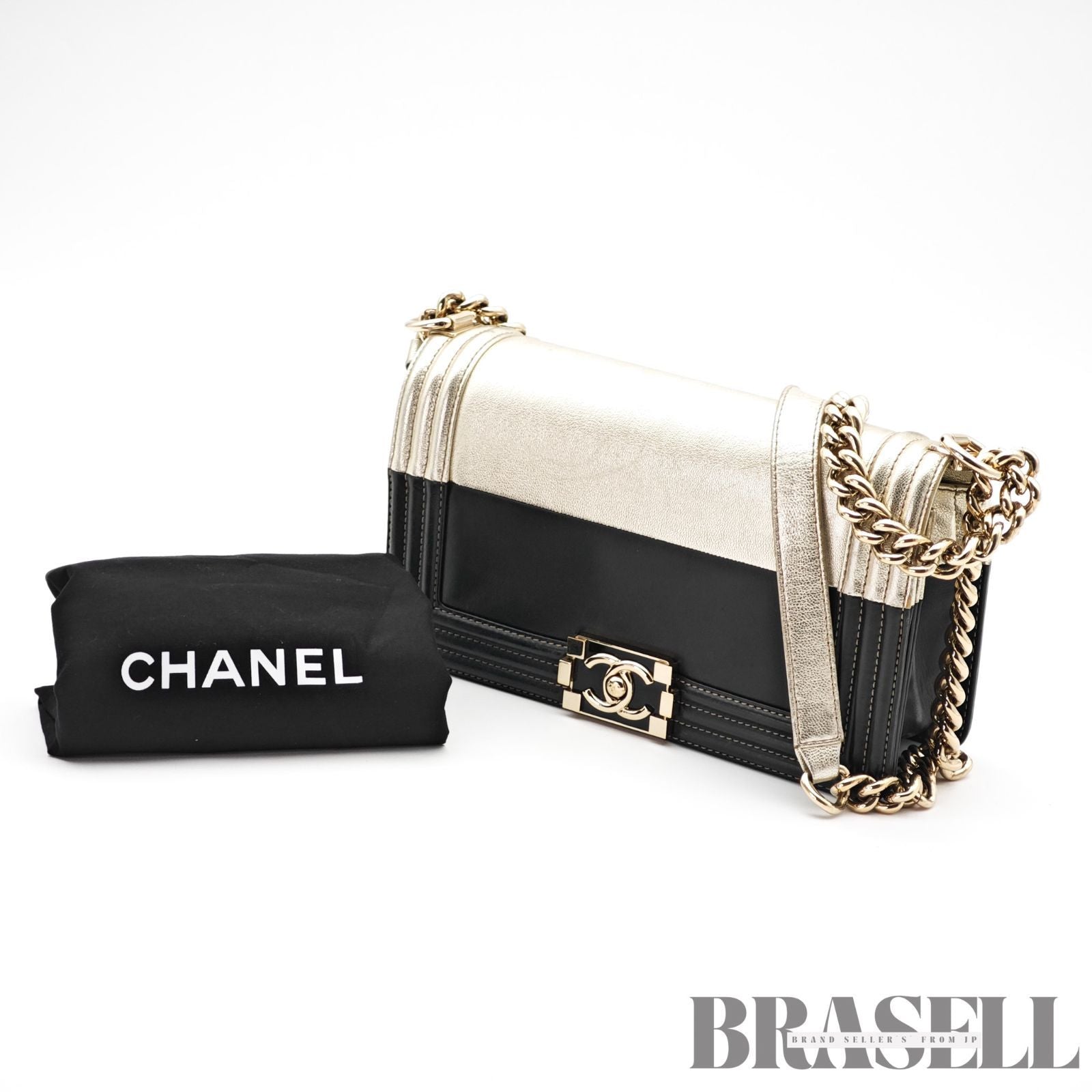 CHANEL Coco Mark Boy Chain Shoulder Bag Silver Black Leather 【ImportFeeFREE】