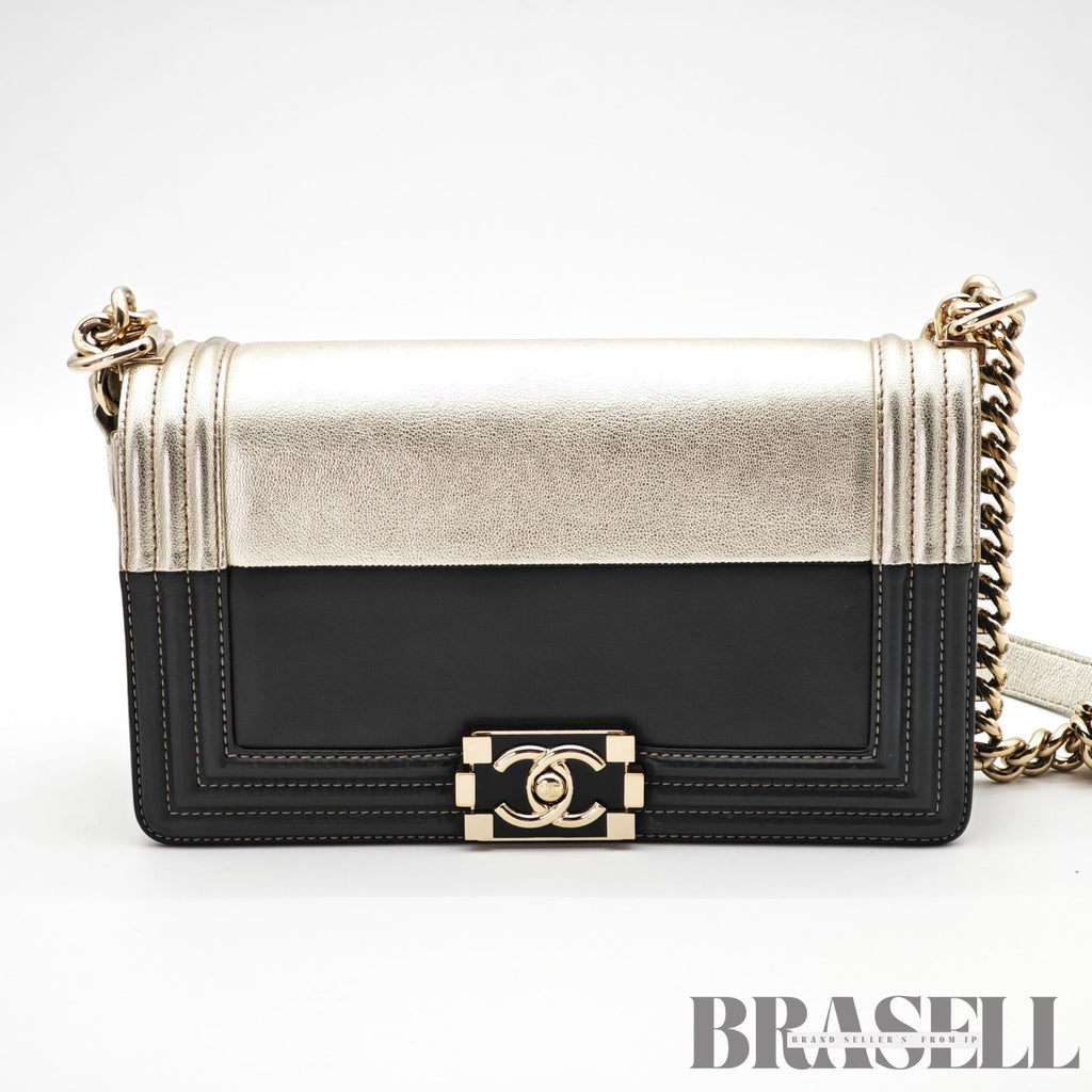 CHANEL Coco Mark Boy Chain Shoulder Bag Silver Black Leather 【ImportFeeFREE】