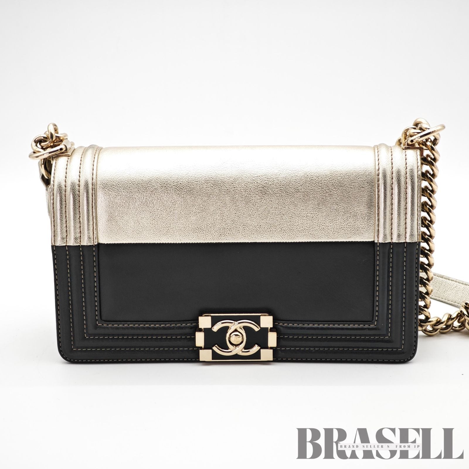 CHANEL Coco Mark Boy Chain Shoulder Bag Silver Black Leather 【ImportFeeFREE】