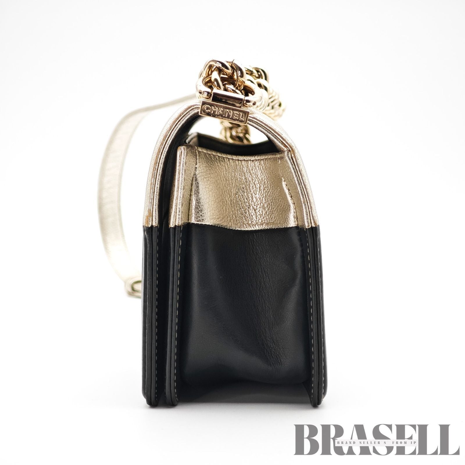 CHANEL Coco Mark Boy Chain Shoulder Bag Silver Black Leather 【ImportFeeFREE】
