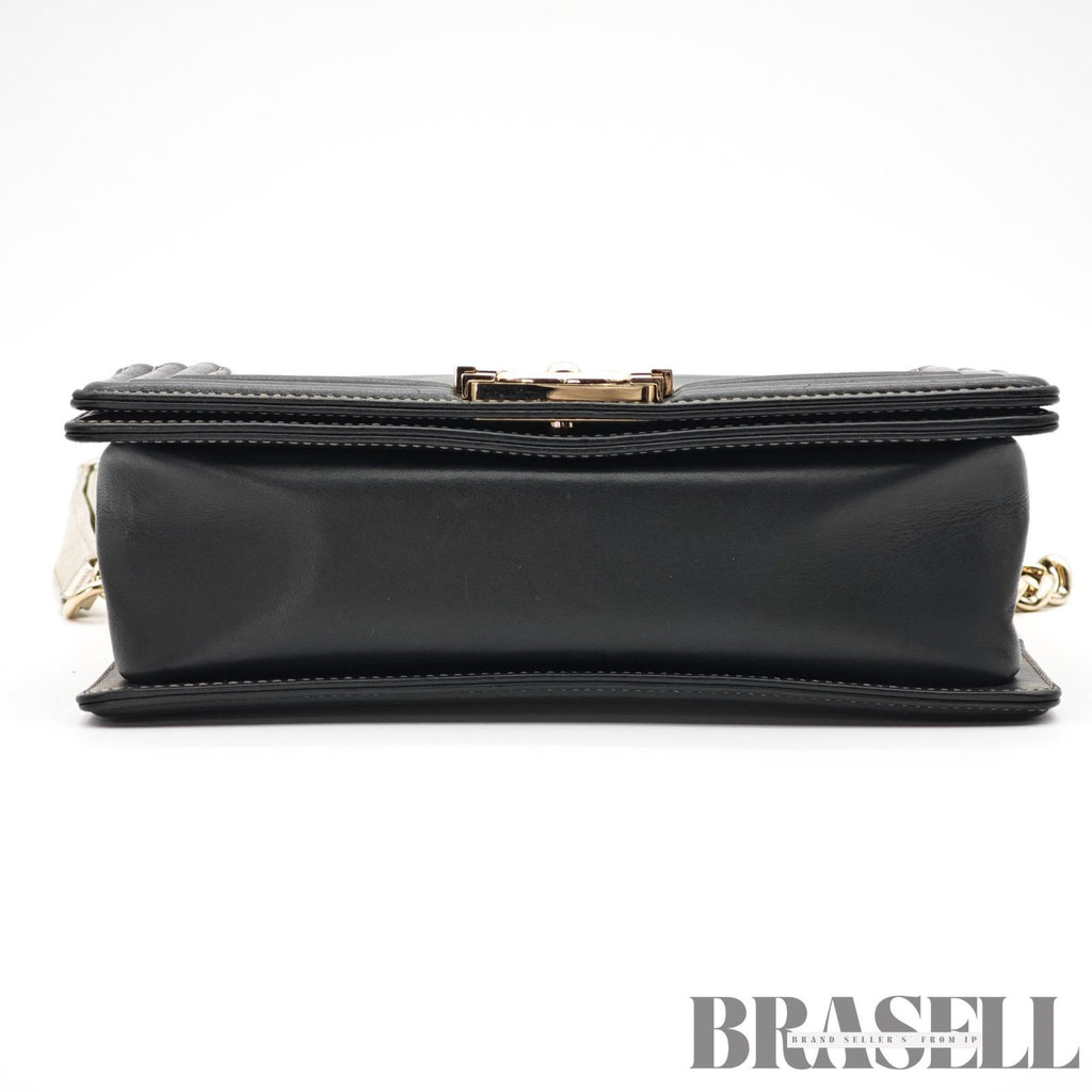 CHANEL Coco Mark Boy Chain Shoulder Bag Silver Black Leather 【ImportFeeFREE】