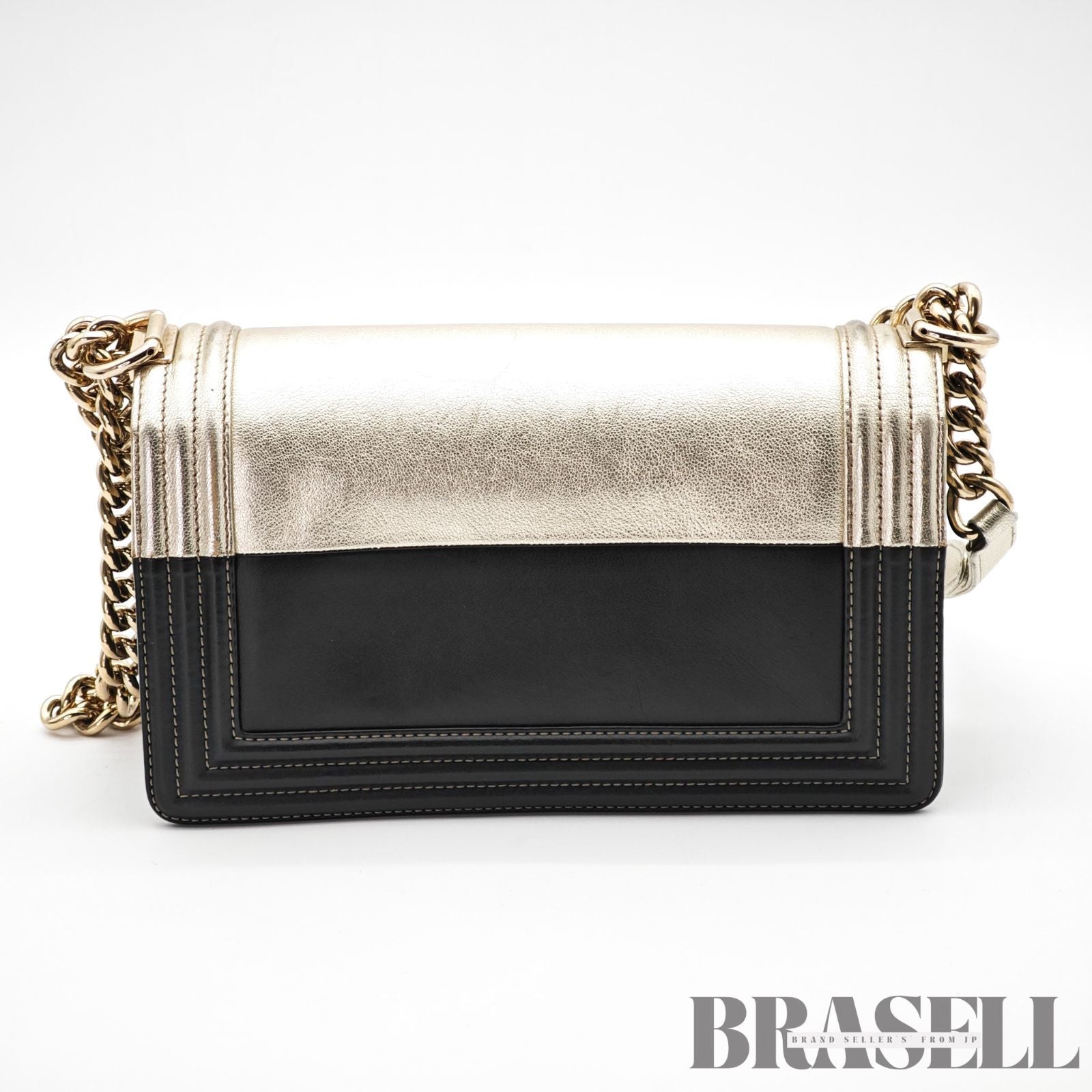 CHANEL Coco Mark Boy Chain Shoulder Bag Silver Black Leather 【ImportFeeFREE】