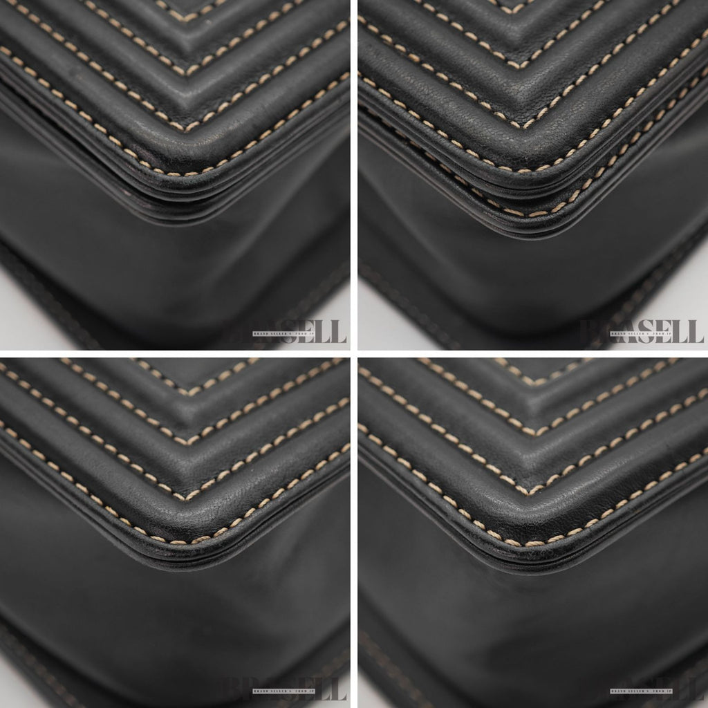 CHANEL Coco Mark Boy Chain Shoulder Bag Silver Black Leather 【ImportFeeFREE】